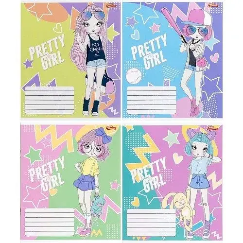 Зошит КОЛЬОРОВИЙ на 12 аркушів КЛІТИНКА "PRETTY GIRL" (20 ШТ)