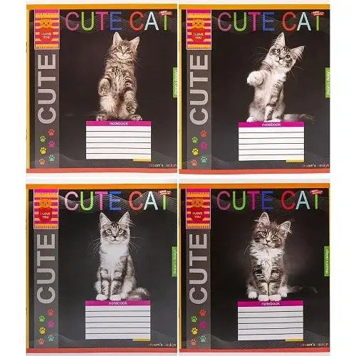 Зошит КОЛЬОРОВИЙ на 12 аркушів КЛІТИНКА "CUTE CAT" (20 ШТ)