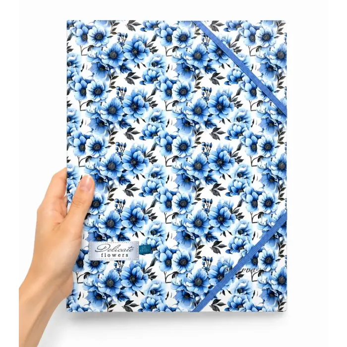 Папка на гумках А4+, блакитні квіти