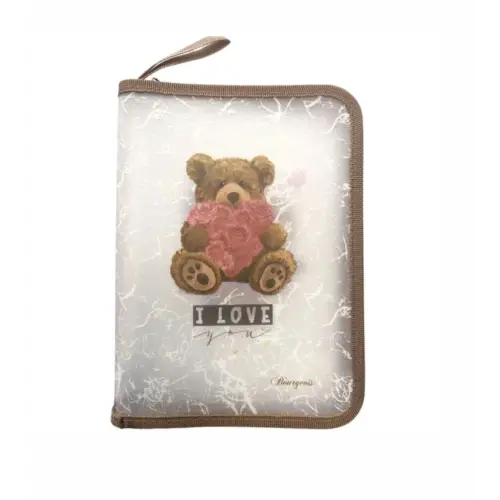 Папка на молнии, B5+, 20x27,5x2см, 400мкм диз. Мишка с сердцем