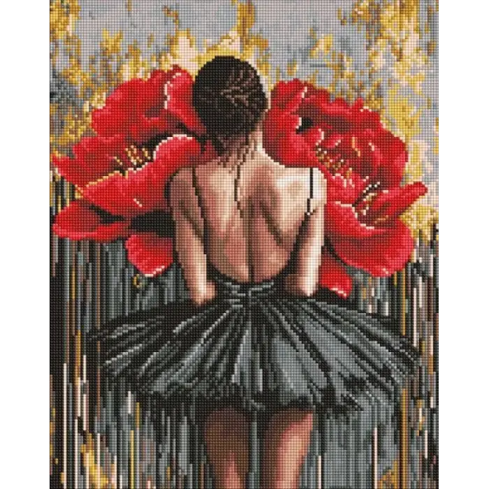 Алмазна мозаїка без підрамника - Балерина з червоними півоніями ©art_selena_ua