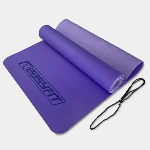 Килимок для йоги та фітнесу EasyFit TPE+TC 6мм двошаровий бузковий-св.бузковий