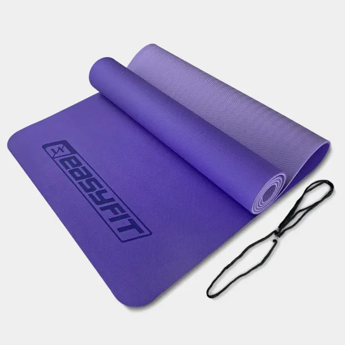 Килимок для йоги та фітнесу EasyFit TPE+TC 6мм двошаровий бузковий-св.бузковий