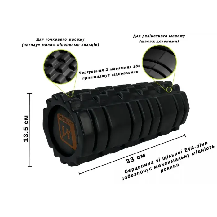 Масажний ролик EasyFit Solid Roller v.1.1s 33 см чорний