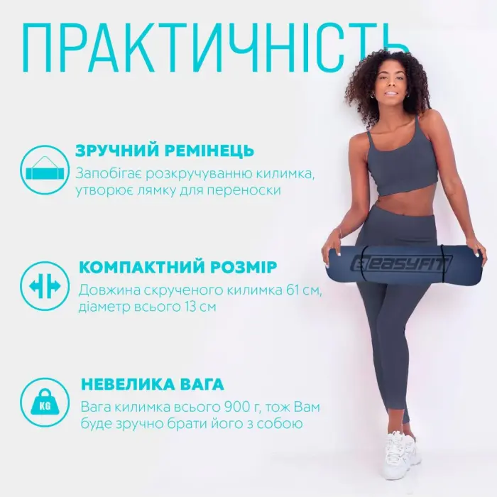 Килимок для йоги та фітнеса EasyFit TPE+TC 6мм двошаровий + Чохол синій з блакитним