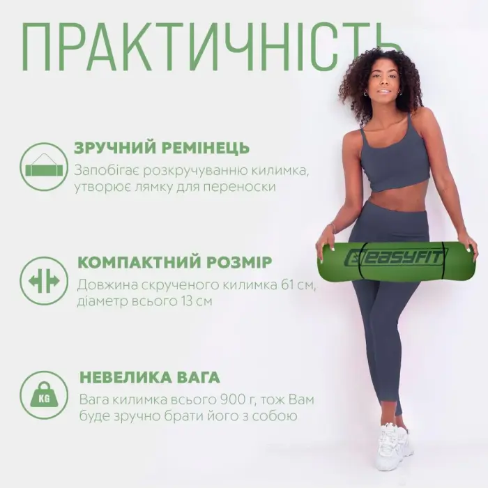 Коврик для йоги и фитнеса EasyFit TPE+TC 6 мм двухслойный + Чехол зеленый с черным
