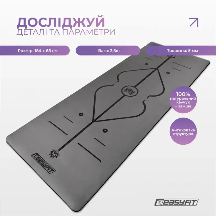 Коврик для йоги профессиональный EasyFit Pro каучук 5 мм Черный