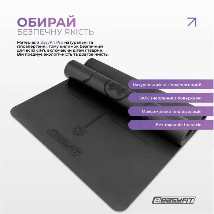 Коврик для йоги профессиональный EasyFit Pro каучук 5 мм Черный