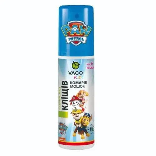 Vaco Kids Paw Patrol Sensitive Спрей від комарів, кліщів і мошок з Icaridin 10%, для дітей від 6 місяців, 80 мл