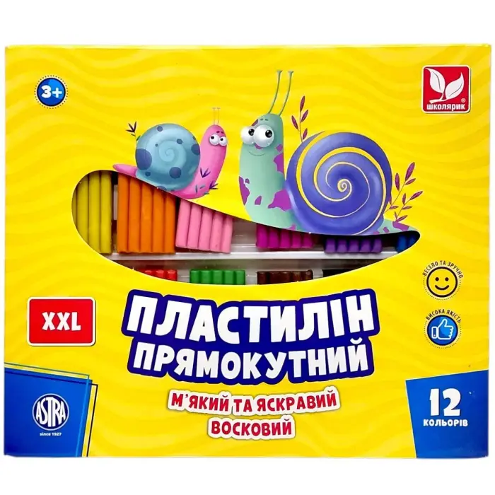 Пластилін восковий, прямокутний 12 кольорів