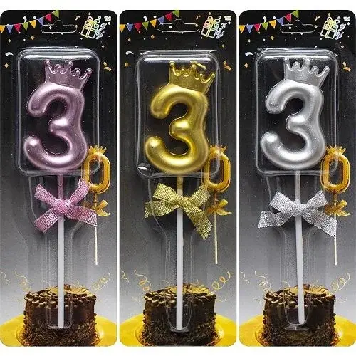 Свічка-цифра "3" з короною (мікс)