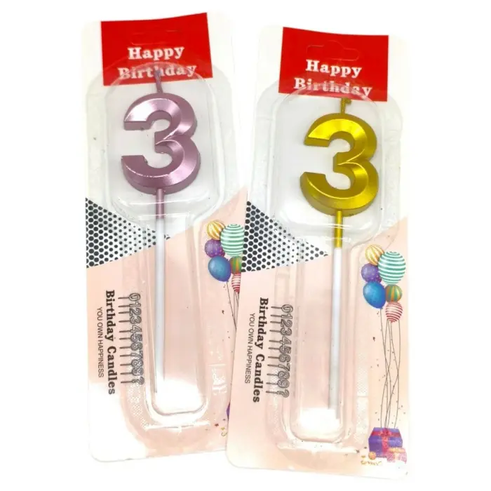 Свічка-цифра "3" металік 5 см (мікс кольорів), 1 шт