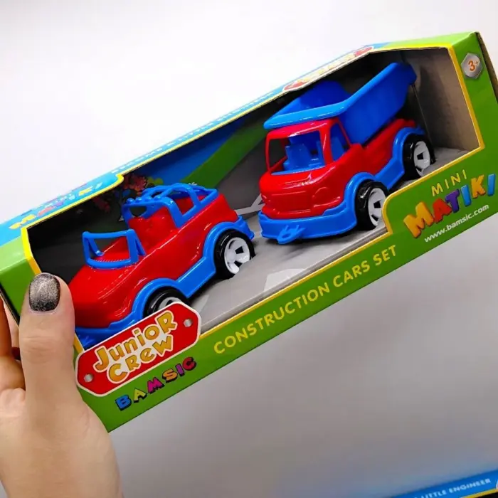 Набір дитячий "Mini Matiki" коробка (позашляховик, вантажівка) ЖОВТО-БЛАКИТНИЙ