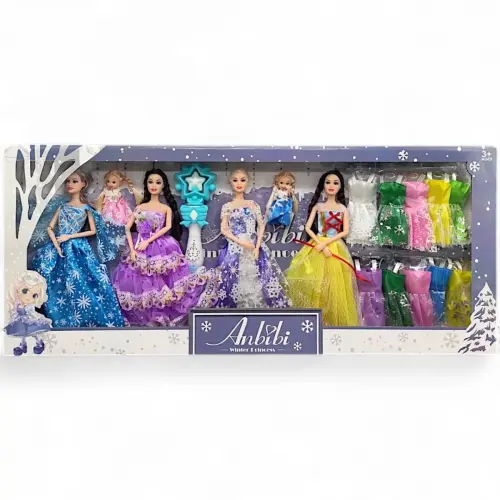 Набір ляльок Anbibi "Winter Princess" (4 ляльки, 2 пупсики, набір суконь, чарівна паличка, у коробці)